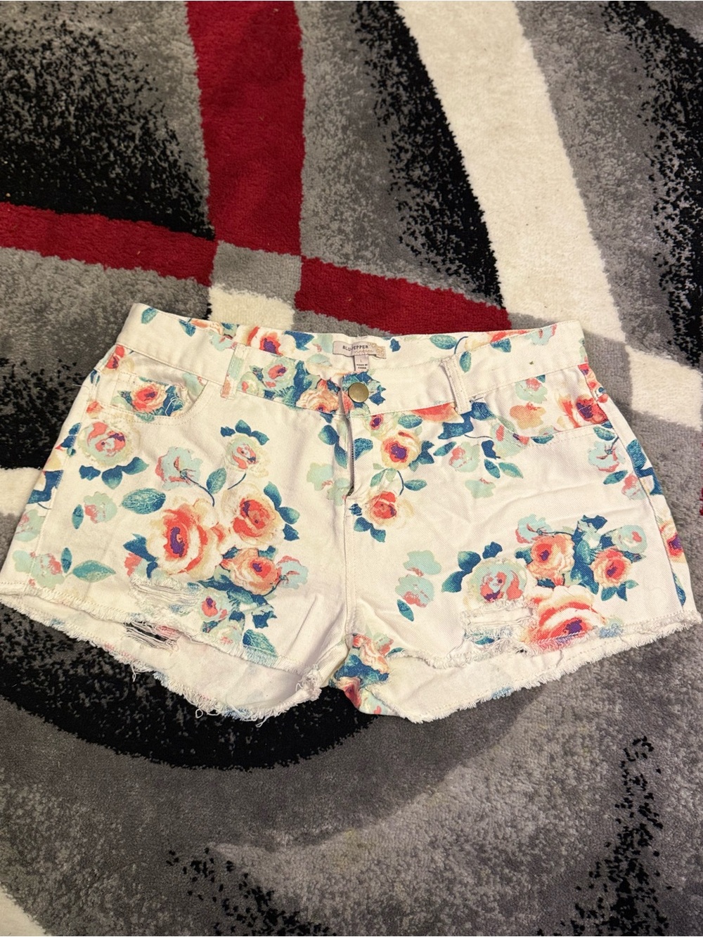 Floral White Denim Cutoff Shorts - Feminine Summer Style